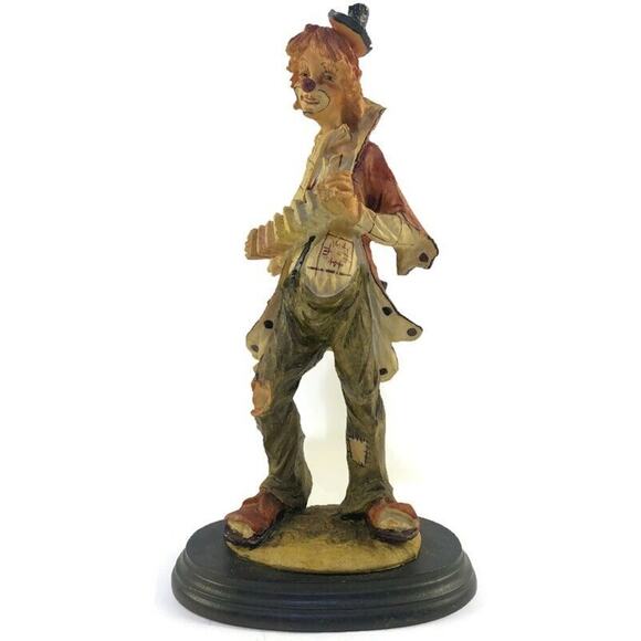 Pucci Arnart Hobo Clown 12 Inch Figurine With Accordion On Wood Stand - Picture 1 of 8